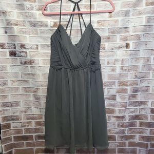 Davids Bridal Dress Womens 10 Charcoal Grey Mini Spaghetti Straps Zip Sheer